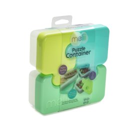 Recipient hrana bebe Puzzle Melii, 3 compartimente, albastru-verde
