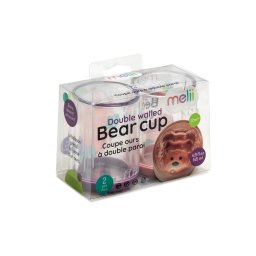 Set 2 pahare pentru copii Melii cu design urs, pereti dubli, roz si mov