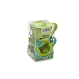 Set 2 cani pentru copii din silicon cu model urs, Melii, albastru si verde