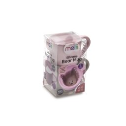 Set 2 cani pentru copii din silicon Melii, model urs, roz si mov