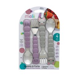 Set tacamuri copii Melii, 4 piese, model pisica si bulldog, mov-gri