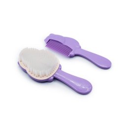 Set perie si pieptene pentru bebe Melii, model pisica, mov-roz