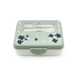 Cutie de pranz bento cu 2 nivele si tacamuri Melii, flori albastre