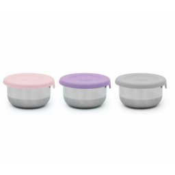 Set 3 recipiente mini din inox cu capac silicon etans Melii, roz mov gri