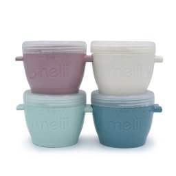 Set 4 recipiente din silicon pentru bebelusi Melii Snap&Go, 177 ml