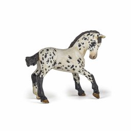Figurina Papo manz Appaloosa negru, pictata manual, 10 x 5 x 8 cm