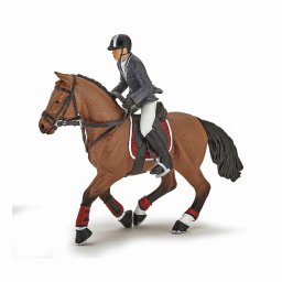 Figurina Papo cal de competitie cu jocheu, multicolor, 3+ ani