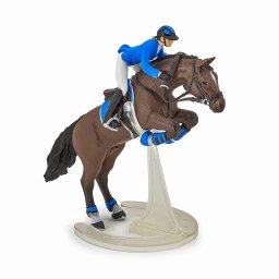 Figurina Papo cal cu jocheu la sarituri, pictata manual, 19 cm