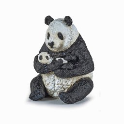 Figurina Papo urs panda sezand cu pui in brate, pictata manual
