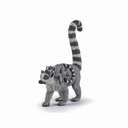 Figurina lemur cu pui Papo, pictata manual, pentru copii 3+ ani