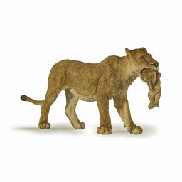 Figurina Papo leoaica cu pui, pictata manual, multicolor