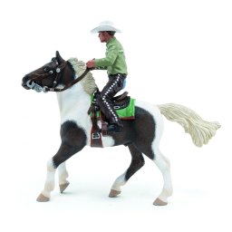 Figurina Papo cowboy cu cal, pictata manual, pentru copii 3+