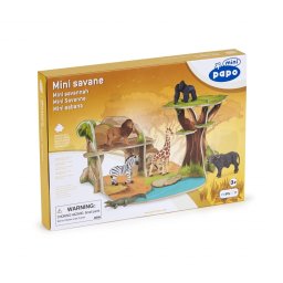 Set mini savana Papo cu decor realist si animale, pentru copii 3+
