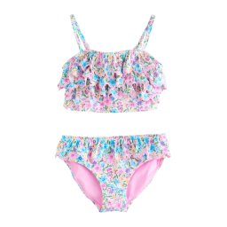 Next Costum de baie două piese crem / albastru deschis / verde smarald / roz deschis