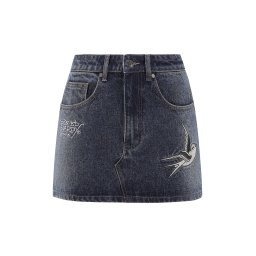 Ed Hardy Fustă 'Swallow' albastru închis / gri deschis / alb