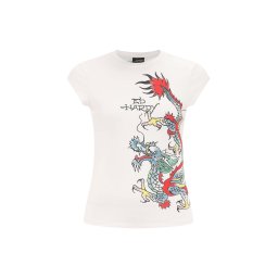 Ed Hardy Tricou 'Rawling Dragon' albastru / roșu / negru / alb