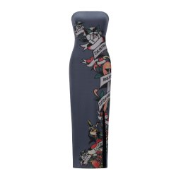 Ed Hardy Rochie albastru închis / gri deschis / portocaliu