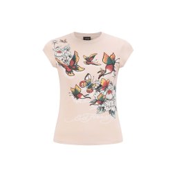 Ed Hardy Tricou 'Schmetterling Blumen' nisipiu / mai multe culori