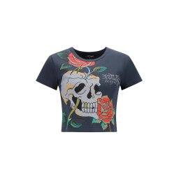 Ed Hardy Tricou 'Totenkopf Kletterrose' turcoaz / albastru deschis / gri închis / portocaliu