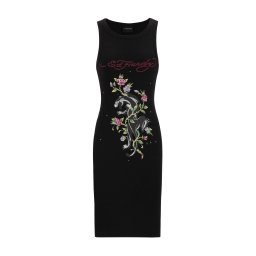 Ed Hardy Rochie 'Panther und Blumen' verde kiwi / roz închis / negru / alb