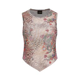 Ed Hardy Bluză 'Dragon Repeat' ecru / roșu burgundy