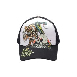 Ed Hardy Șapcă 'Snake and Skull' verde / negru / alb