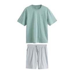 Next Pijama scurtă gri deschis / verde / alb