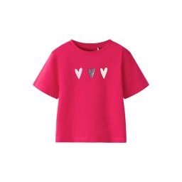 NAME IT Tricou 'NMFFINULA' roz zmeură / negru / alb