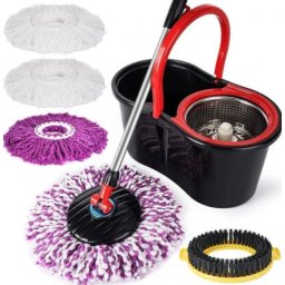 UB Set Mop Rotativ Cuva din Inox 4 Rezerve Diferite + Perie Rosturi Covoare Incluse