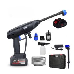 Aparat de spalat cu presiune portabil 300W de 70Bar tip 6 in 1 duza 1 baterie 1200mAh negru/albastru