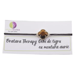 Bratara Therapy Ochi de tigru trifoi cu montura aurie