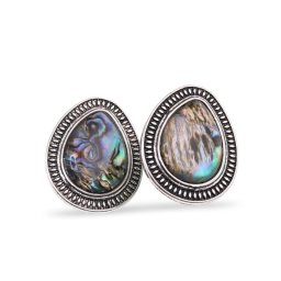 Cercei cu clipsuri Scoica abalone in montura argintie - model lacrima, 25mm