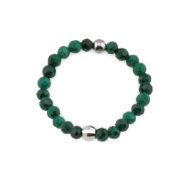 Inel pe elastic cu Malachit si argint 925, sfere fatetate 2-3mm