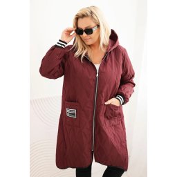 Kesi Włoski Plus Size women's quilted jacket with a hood and sporty cuffs plum