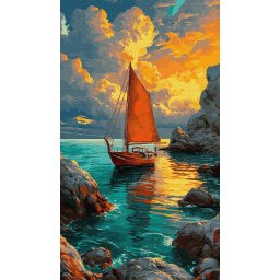 Set pictura pe numere, cu sasiu, Navigand spre soarele auriu, 40x70 cm