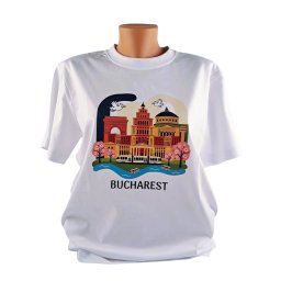 Tricou alb imprimat Bucharest - unisex