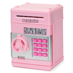 Pusculita interactiva ATM tip Seif pentru copii cu dimensiunea de 19x13x13 cm ROZ