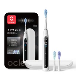 Periuta de dinti electrica Oclean X Pro 20 Set, AI, Maglev 4.0, 84000 RPM, Wi-Fi, FlexFit, IPX7, Alerta de zona ratata, Autonomie 40 de zile, Husa, Alb