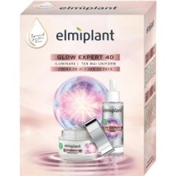 Set 2 x Caseta Cadou Femei Elmiplant Glow Expert 4D, Crema Zi 50 ml, Ser Fata 30 ml