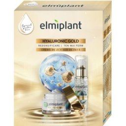 Set 2 x Caseta Cadou Elmiplant Hyaluronic Gold, Crema Zi 50 ml, Ser Fata 30 ml