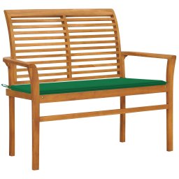 Banca de gradina, cu perna verde, 112 cm, lemn masiv de tec GartenMobel Dekor