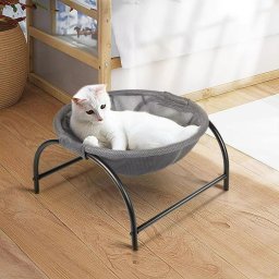 Pat de tip hamac pentru caini si pisici, cadru metalic negru si panza gri, dimensiune 45 x 42 x 23 cm FAVLine Selection