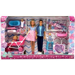 Set Steffi Love Familie cu nou-nascut surpriza si accesorii pentru bebelus