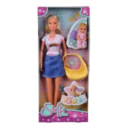 Papusa Steffi Love cu bebe, port bebe si accesorii, 29 cm