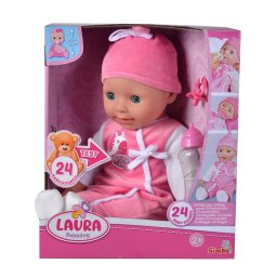 Papusa bebelus Laura Babbling 38 cm cu 24 sunete, suzeta si biberon