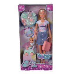 Papusa Steffi Love cu bebe si masinuta premergator, 12 accesorii