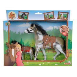 Set cal si ponei Simba maro, figurine soft cu aspect realist, 3+ ani