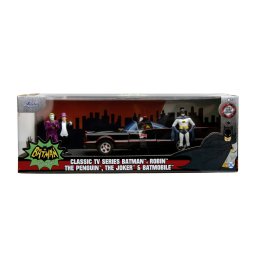 Set Batmobil metalic Batman Classic TV 1:24 cu 4 figurine