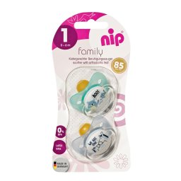 Set 2 suzete ortodontice NIP Family din latex natural, 0-6 luni