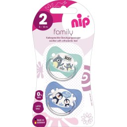 Set 2 suzete ortodontice NIP Family din latex natural, 5-18 luni